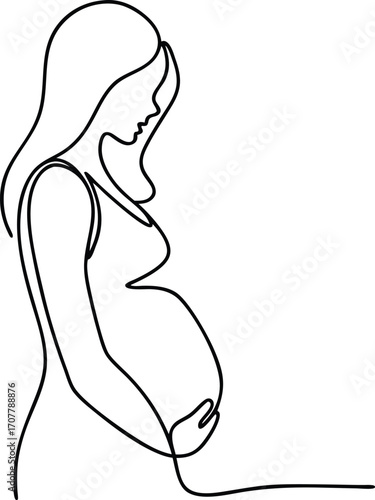 Pregnant Woman One Line Art Vector, Continuous Line Drawing of Pregnancy, Pregnancy Love Symbol Vector Art
