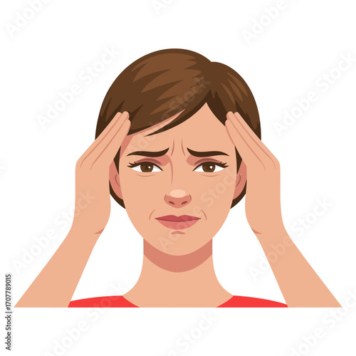 portrait of woman suffering from headache flat vector