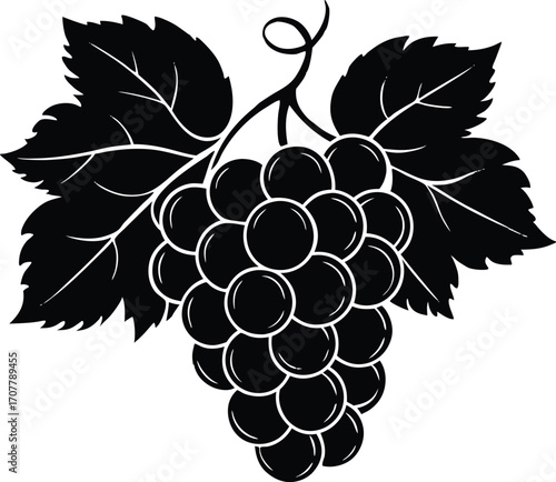 Elegant Grape Cluster Silhouette Vector, Grape Bunch Silhouette Vector Icon for Wine Labels