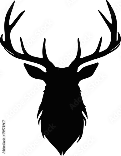 Vector silhouette icon of a deer head with antlers front view