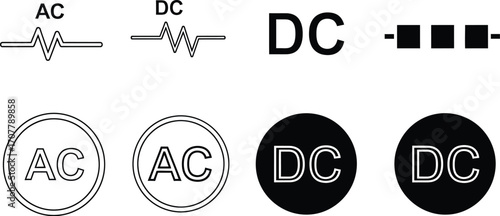 Clear symbols representing alternating current and direct current electricity concepts