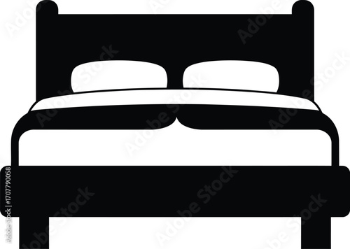 Simple illustration of a comfortable double bed with pillows and bedding