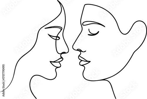 Continuous Line Drawing Couple Faces Vector, One Line Art Couple Portrait Illustration