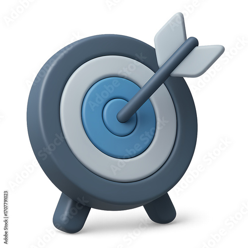 3D Render 3D target with arrow at center, ideal for marketing, promotion, performance, and goal-tracking visuals.