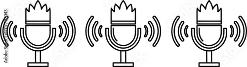 Multiple microphones broadcasting sound waves, representing audio transmission and communication.