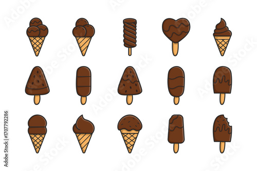 Set of Chocolate Flavor Ice Cream illustration in Cartoon Style