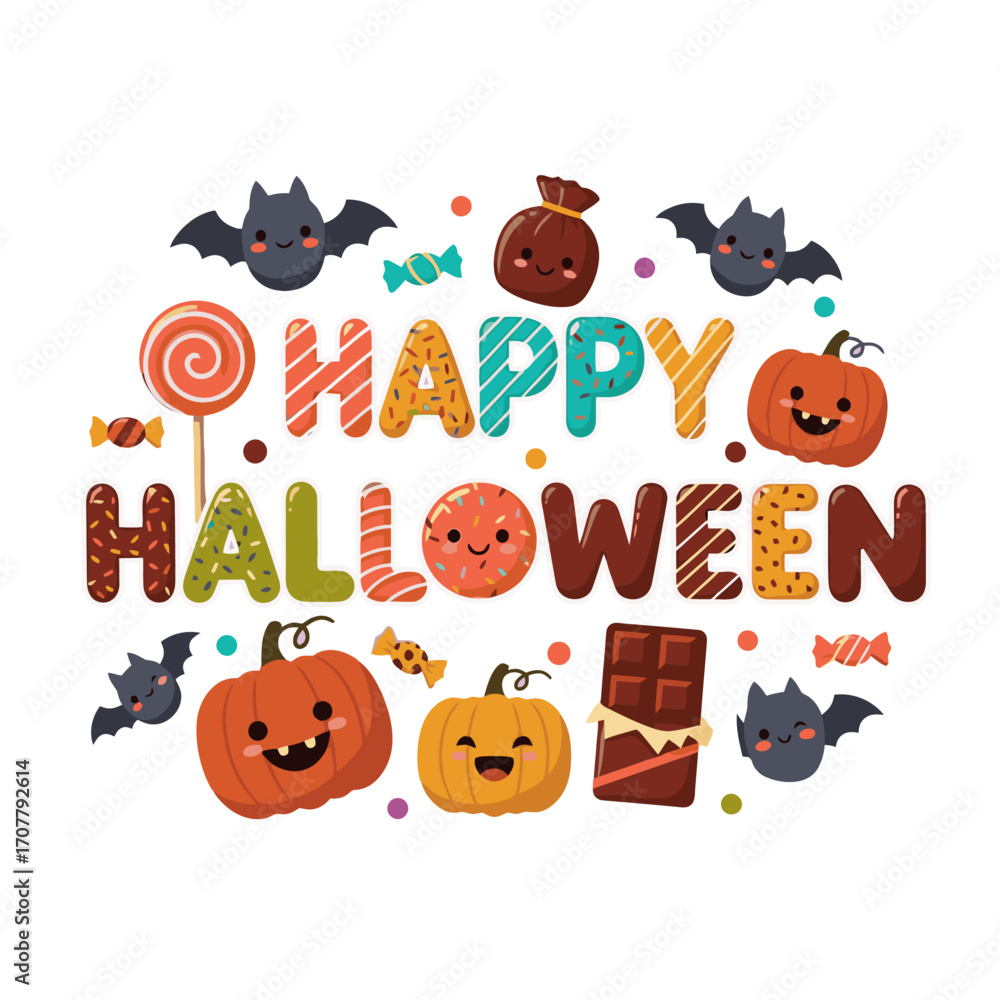 Obraz premium Adorable Halloween celebration with cute bats, pumpkins, and sweet treats for festive holiday fun