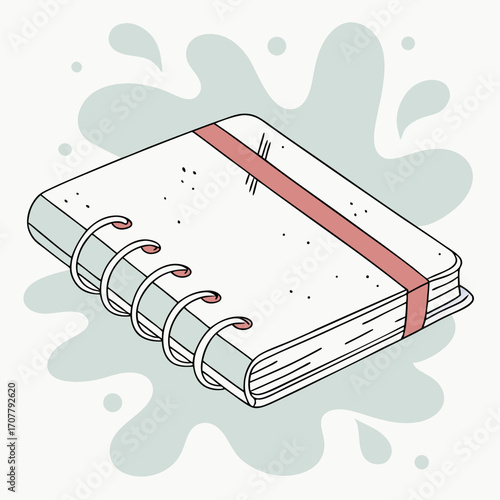 Vector art of isometric notebook with a red strap sketchbook with blank pages and metal rings perfect for notes, sketches, and creative ideas a stylish and practical accessory