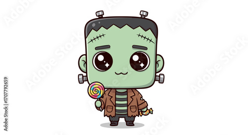 Adorable cartoon monster with a lollipop, perfect for Halloween and spooky-themed designs