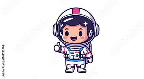 Cute astronaut cartoon character giving a thumbs-up gesture, perfect for space exploration and science education themes