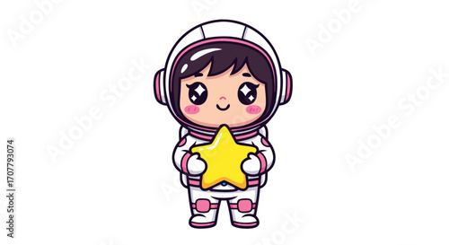 Adorable Astronaut Girl Holding a Star Cute Space Cartoon