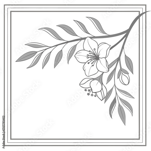 Vector art of an elegant floral corner design featuring delicate blossoms and leaves, perfect for adding a touch of nature and sophistication to any project