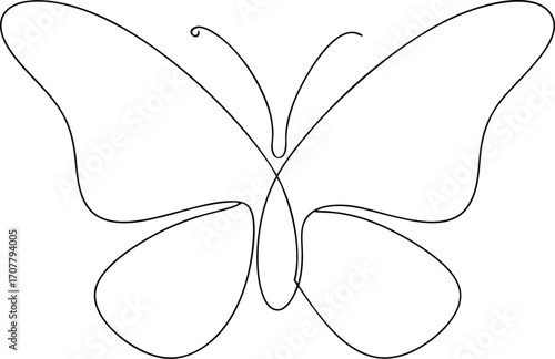 Flowing Continuous Line Butterfly Design, Graceful Flying Butterfly Line Illustration