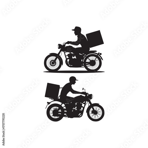 Motorcycle Delivery Silhouette Vector Icon – Food Courier Bike Illustration