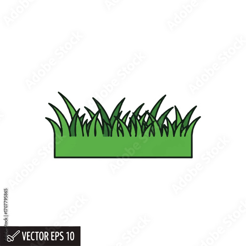 Simple green grass patch illustration with a bold outline. A clean, flat vector icon representing a lawn, nature, or a fresh spring field on an isolated white background