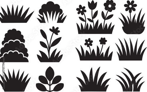 Silhouette Garden Elements: An elegant assortment of meticulously crafted plant silhouettes, perfect for design projects.