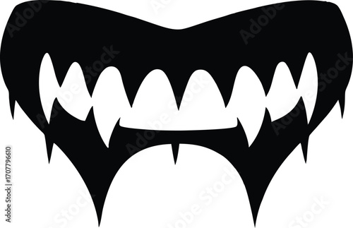 Vampire Teeth Fake Fangs Silhouette Vector Illustration. Black Silhouette of Scary Vampire Teeth for Halloween