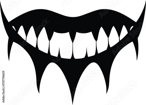 Vampire Teeth Fake Fangs Silhouette Vector Illustration. Black Silhouette of Scary Vampire Teeth for Halloween