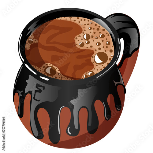 Mexican Hot Chocolate Atole Illustration. Champurrado in Traditional Clay Mug