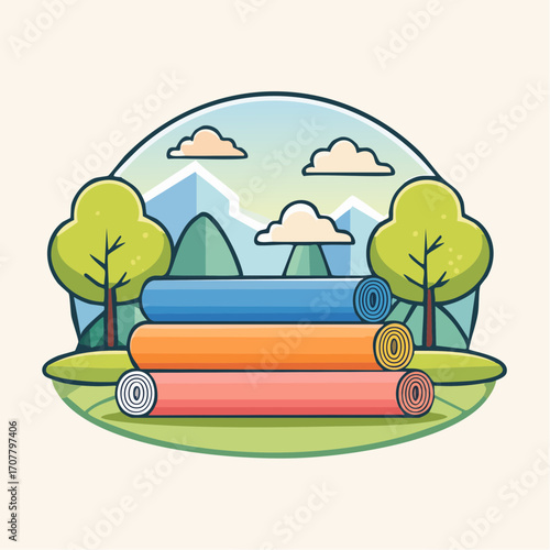 Colorful Yoga Mats in a Serene Park Setting