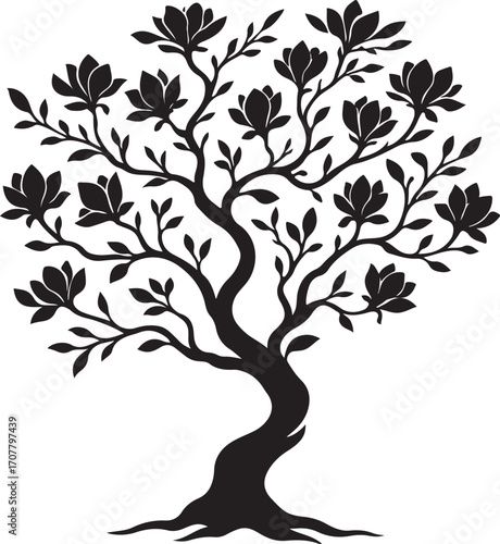 Magnolia Silhouette: An elegant magnolia tree silhouetted against a backdrop, showcasing a classic floral design.