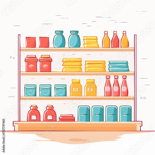 Pixel Art Supermarket Shelves Stocked With Colorful Products