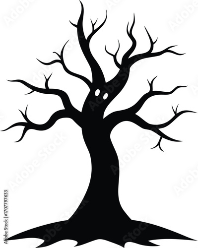 Black Silhouette of Spooky Tree, Halloween Concept