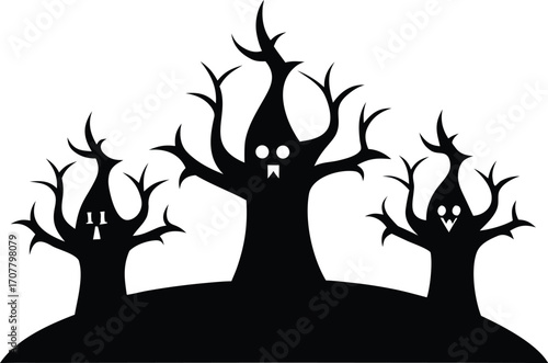 Silhouette of Spooky Horror Trees for Halloween, Eerie Spooky Forest Silhouette - Halloween Vector Illustration