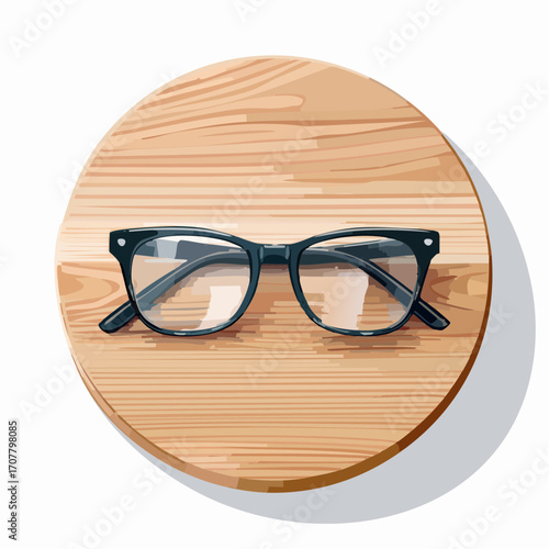 Black Rimmed Glasses On A Round Wooden Board