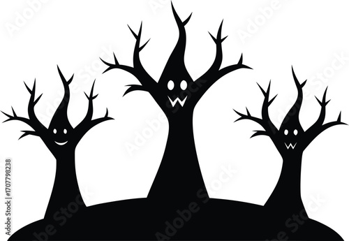Silhouette of Spooky Horror Trees for Halloween, Eerie Spooky Forest Silhouette - Halloween Vector Illustration