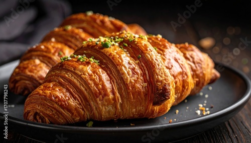 Close up of croissant on black background