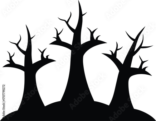 Silhouette of Spooky Horror Trees for Halloween, Eerie Spooky Forest Silhouette - Halloween Vector Illustration