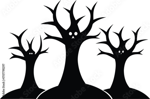 Silhouette of Spooky Horror Trees for Halloween, Eerie Spooky Forest Silhouette - Halloween Vector Illustration