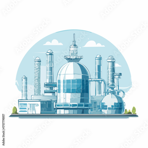 Pixel Art Oil Refinery Plant Under Blue Sky