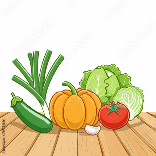Fresh Garden Vegetables on Wooden Table