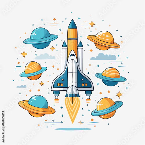 Space Shuttle Launch With Planets and Stars Pixel Art