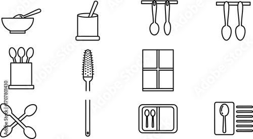 Spoon collection icons kitchen utensils cooking vector outline