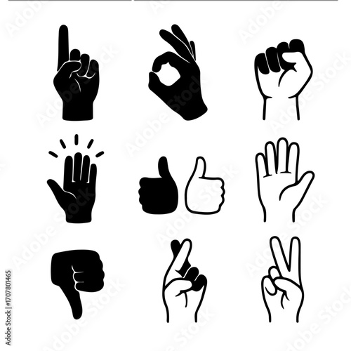set of hand gestures vector