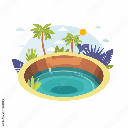 Tropical Oasis Hidden Waterhole Palm Trees and Lush Foliage