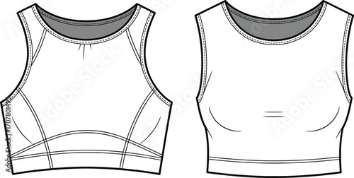 Short sleeve hoodie with lace-up detail, front and back view, fashion technical flat sketch, unisex casual wear, garment design template, vector clothing illustration