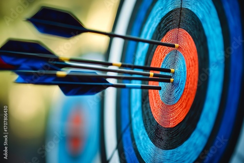 Archery Target with Arrows Perfectly Hitting the Bullseye, Symbolizing Precision in Achieving Goals