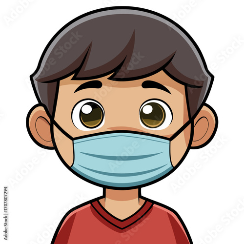Cartoon Boy Wearing a Face Mask