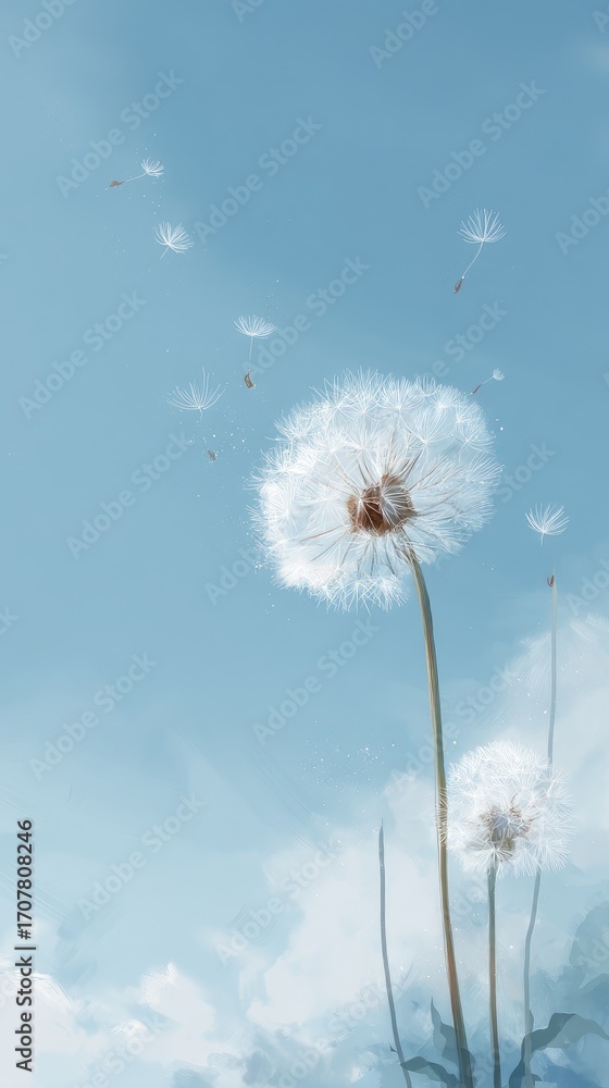 Obraz premium Soft dandelion against a pastel sky
