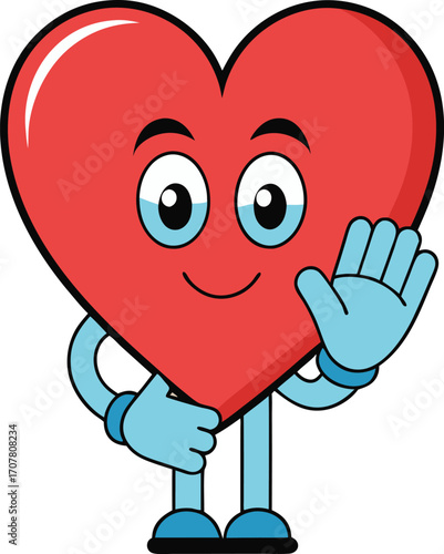 Waving Cartoon Heart Character with a Friendly Smile, Isolated Vector Illustration