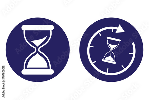 set of sand clock illustrations with varying frames and sand amounts. Hourglass shapes in multiple variations. Vector icon set of hourglasses with falling sand.