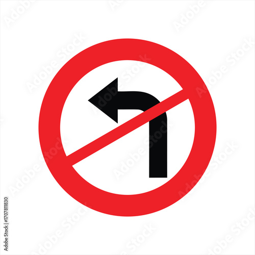 No left turn traffic sign with red circle and diagonal line.