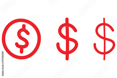 Hand drawn US dollar currency symbol, USD american dollar icon vector set hand drawn doodle style 