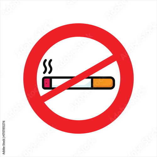 A red circle with a diagonal line through it, indicating a prohibition, superimposed over a lit cigarette with smoke rising.