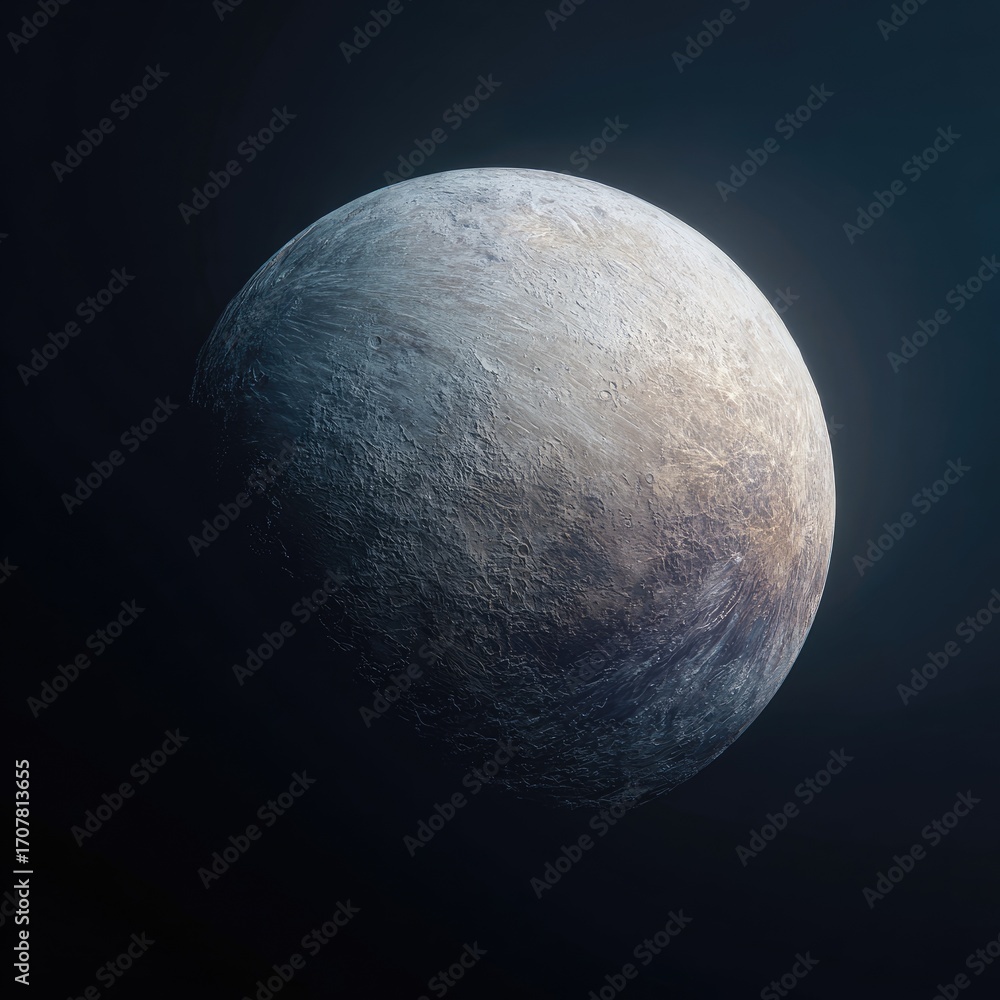 Naklejka premium A celestial orb, textured with muted tones, set against a dark backdrop