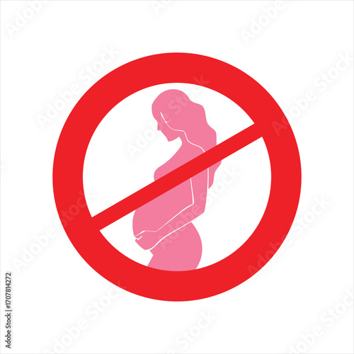 A red prohibition sign with a silhouette of a pregnant woman inside, indicating a restriction or ban.